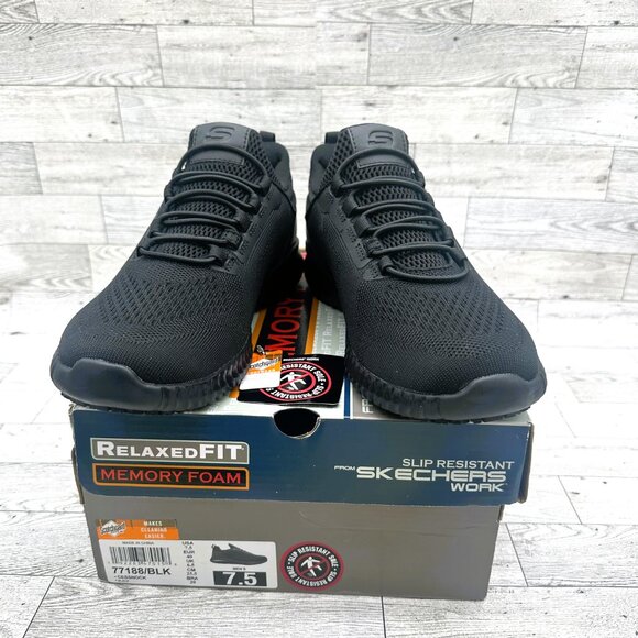 NIB Relaxed Fit Memory Foam Air-Cooled Men's Size 7.5 BLK Skechers Work Sneakers - Picture 1 of 12